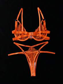 2pcs Orange Underwire Bra Set, Fresh & Youthful