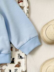 SHEIN Playful Pals Bộ 2 món thời trang cho bé gái sơ sinh, chất liệu vải dệt kim mềm mại, thoải mái, gồm áo nỉ cổ tròn, mũ beret thêu 3D và quần ống rộng tay dài kẻ sọc. - Nhiều màu - Xem 5