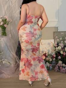 SHEIN CovetEZ Váy ôm in họa tiết tie-dye thanh lịch cỡ lớn, phù hợp cho mùa xuân và mùa thu - Màu vàng ngỗng - Xem 4