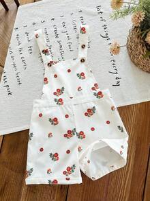 Babygirl Cute Versatile Casual Apricot Ditsy Floral Romper - White - View 3