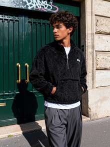 Manfinity VCAY Men's Solid Color Minimalist Casual Zip-Up Pullover Sweatshirt Sweatshirt - Black - View 1