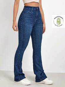 EMERY ROSE Jeans de campana casuales y versátiles con bolsillos y botones para mujer de talla grande