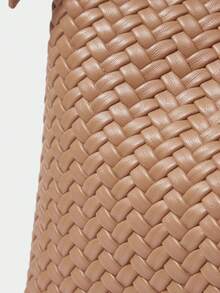 SHECARRY 女士时尚休闲压花编织水桶包，适合度假和旅行 - 杏色 - 查看 6