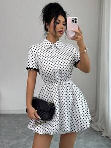 Rafferiza Women's Elegant Button-Up Waist Ruffle Shirt Dress - White - View 4