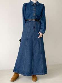 DAZY Women's Denim Washed Ripped Long Sleeve Single-Breasted Jacket And Mini Skirt Casual Suit - Dark Wash - View 8