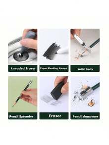 10/12/19/27 素描铅笔套装，专业艺术炭笔绘画套装，素描和人体素描便携式铁盒套装，不含炭笔，不含木柄 - 素描鐵盒裝 - 查看 3