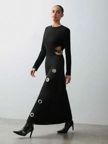 Maija 女士镂空黑色长袖连衣裙 - 黑色 - 查看 7