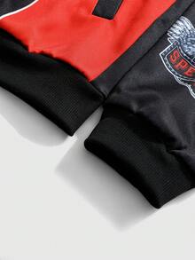 ROMWE MEN Men's Contrast Color Print Long Sleeve Digital Print Sporty Jacket - Black - View 4