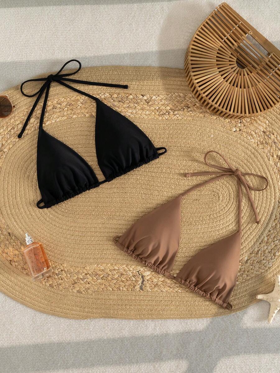 Swim Basics 2件装女士纯色挂脖系带比基尼泳衣上装 - 彩色 - 查看 1