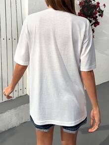 Cloudara White Short Sleeve T-Shirt With "SWEET LIKE YOU" Red Embroidery %100 Cotton - White - View 2