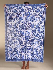 Swim Oasis 3pcs/Set Fashionable Print Design Swimsuit Set With Beach Cover-Up, Summer - Blue and White - View 5