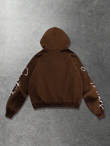 ROMWE MEN Street Life Áo nỉ có mũ nam, phong cách đường phố thường ngày, áo hoodie ngắn in hình đồ họa American Eye phổ biến, thích hợp cho mùa Thu/Đông. - Cà phê nâu - Xem 2