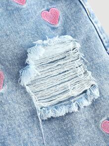 Girlism Quần short denim rách màu xanh nhạt dáng rộng cạp cao cho bé gái tuổi teen, thích hợp mặc mùa xuân hè, kiểu dáng thường ngày, thêu hình trái tim màu hồng, dài đến mắt cá chân, phong cách boho, đi biển, dự tiệc, lễ hội, quần short dễ thương cho bé gái tuổi teen, thích hợp cho kỳ nghỉ hè, mùa xuân, đi biển, du lịch, ngày lễ tình nhân. - Rửa nhẹ - Xem 2