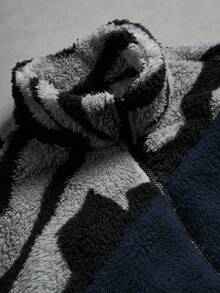 PAVTROS Áo khoác nam dài tay, cổ đứng, cài cúc phía trước, chất liệu nỉ, in họa tiết, thích hợp cho mùa Thu/Đông. - Màu xanh hải quân - Xem 8