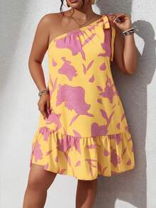 Sunserae Vestido sin mangas con volantes en el bajo, con tirantes de lazo y hombros descubiertos, en talla grande, adecuado para primavera y verano, atuendo de playa - Amarillo claro - Ver 5