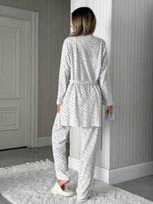 EURMUSE Conjunto de pijama de 3 piezas de algodón con estampado de corazones multicolor para uso en el hogar - Multicolor - Ver 2