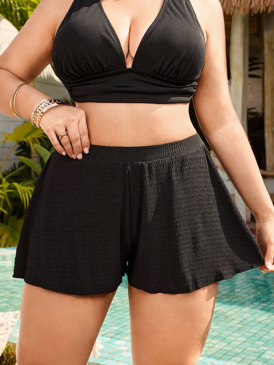 Swim Lushoire Quần bikini cỡ lớn dành cho phụ nữ trưởng thành, kiểu dáng tối giản, chất liệu vải đen có họa tiết, thích hợp cho kỳ nghỉ biển hoặc du lịch. - màu đen - Xem 1