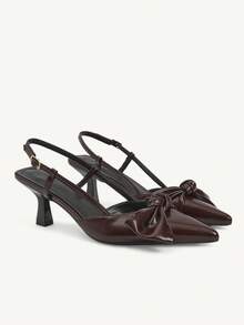 CUCCOO CHICEST 女士尖头蝴蝶结设计真皮高跟鞋，性感优雅的正式礼服鞋，适合派对、下午茶、晚宴等场合，百搭服饰 - 咖啡棕 - 查看 2