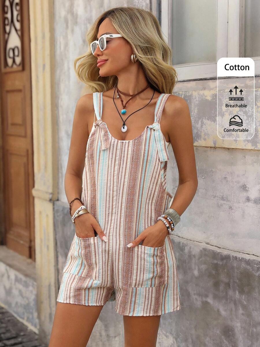 Brillora 女士休闲运动条纹可调节肩带连体衣