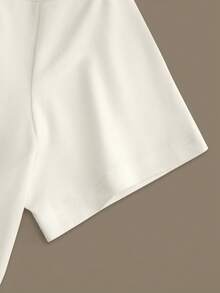 Resyla 女士蝴蝶结印花领短袖荷叶边休闲T恤 - 白色 - 查看 4