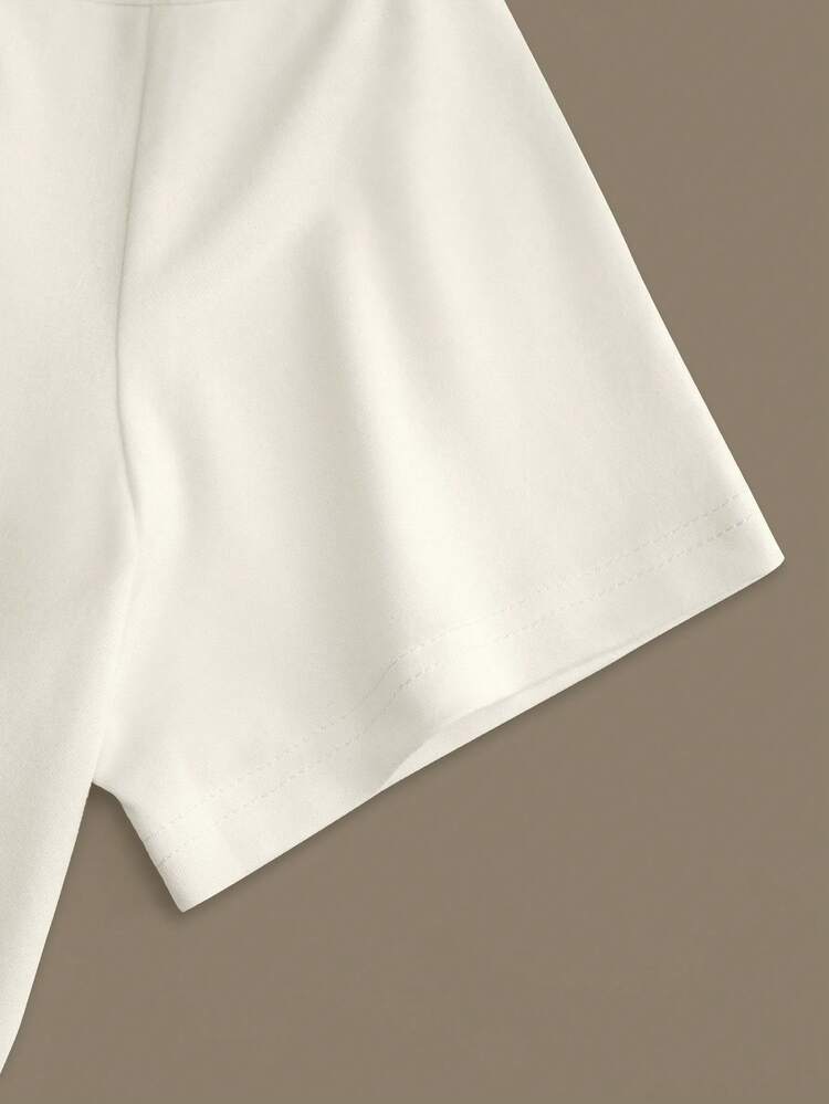 Resyla 女士蝴蝶结印花领短袖荷叶边休闲T恤 - 白色 - 查看 4