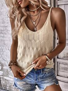 Chiquease 素色針織吊帶上衣 - 杏色 - 查看 4