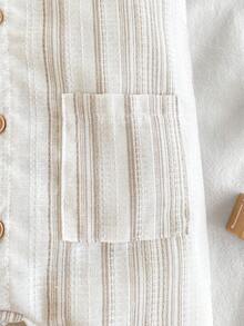 Vintaside Kids 男婴复古休闲条纹提花面料无袖连体衣及配套帽子，适合日常穿着，春夏款 - 白色 - 查看 8