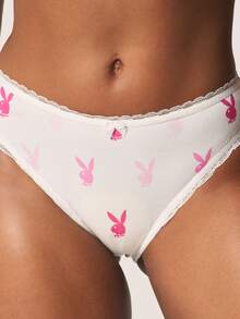 Missguided x Playboy Multi Pack Bunny Print Hipster Briefs With Lace Trim Everyday Comfort Underwear Set - Multicolor - View 7