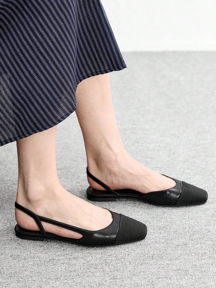 CUCCOO BIZCHIC Women's Square Toe Flat Slip-On Shoes, Black Patchwork, Lightweight, Comfortable, Minimalist, Suitable For Commuting And Daily Wear Spring Shoes