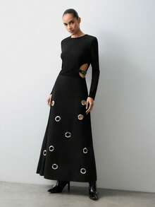 Maija 女士镂空黑色长袖连衣裙 - 黑色 - 查看 4