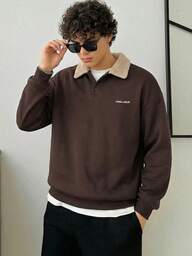 Manfinity Unisex Men's Knitted Casual Loose Fit Fleece Lined Long Sleeve Sweatshirt, Suitable For Daily Wear, Autumn/Winter