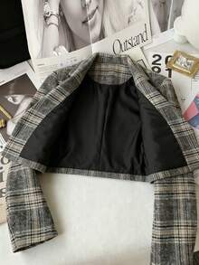 Franclia 2026 New Arrival Women's Short Plaid Blazer - Long Sleeve Black Buttons Casual Commute Minimalist Preppy Style Office Jackets