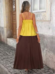 Women's Casual Ruffle Strap Top And Loose Long Skirt 2-Piece Set, Suitable For Outdoor, Vacation, Spring/Summer, Spring Clothes Women , Summer Dress , Summer Dresses For Women , Summer Outfits  , Summer Holiday Outfits Summer Skirt And Top Set - Multicolor - View 2