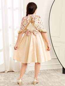 SHEIN Ensemble robe sans manches de couleur unie et gilet à col mao imprimé pour préadolescentes - Nude - Voir 11