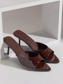 SHUZIA Elegant Women's Chocolate Patent Pointed Toe Stiletto Heels Mule Slip-On Cute Summer/Spring Fashion Party Vacation Shoe - Chocolate Brown - View 7