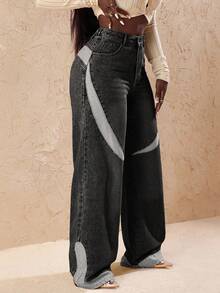 Slaydiva Quần jean denim nữ in họa tiết kiểu dáng thường ngày - màu đen - Xem 5
