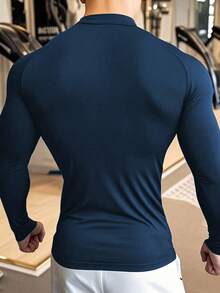 GymBeat 男士运动T恤，健身，跑步，户外运动健身上衣，男士长袖健身上衣，男士压缩上衣 - 藍色 - 查看 2