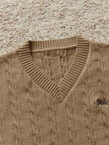 Manfinity CasualKnits Áo vest len nam cổ chữ V, dệt kim họa tiết chữ cái, kiểu dáng thường ngày, đa năng, thích hợp cho mùa thu/đông, du lịch. Áo vest len nam màu nâu, áo vest cổ chữ V nam, áo vest dệt kim nam, áo vest len nam, áo vest màu nâu nam, áo vest len cổ chữ V, áo vest len nam, áo vest dệt kim nam. - Màu Khaki - Xem 7