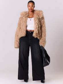 MUSERA 蓬松毛大码翻领外套 春夏款 - 米色 - 查看 5