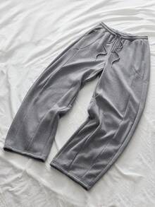 AXEPEAK Men's Solid Color Drawstring Waist Pocket Loose Casual Sweatpants - Light Grey - View 3