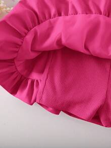 SHEIN Cute Babygirl Pink Knitted Sleeveless Romper For Summer - Hot Pink - View 5