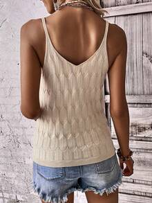 Chiquease 素色針織吊帶上衣 - 杏色 - 查看 2