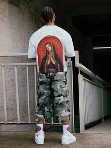 PAVTROS 男士时尚个性化字母印花圆领短袖休闲T恤 - 白色 - 查看 8