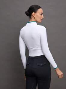 Activina Women's Contrast Zipper Partial Placket Long Sleeve Equestrian Top