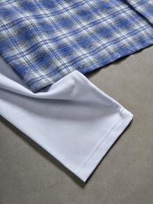 SUMWON Men's Blue Plaid Flannel Button Down Shirt Long Sleeve Collared Casual Work Office Autumn Winter Layering - Blue - View 5