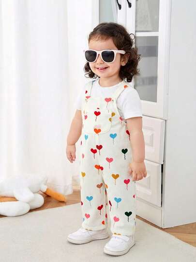 SHEIN Infant Girls' Cute Heart Print Sleeveless Romper, Perfect For Valentine's Day, Suitable For Home, Outings, Vacation, Parties And Various Occasions, Fashionable And Casual