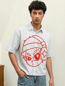 Manfinity Unisex Camisa casual de manga corta con botones y rayas tejidas para hombre, cosas de pareja - Multicolor - Ver 2