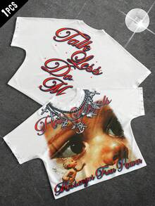 PAVTROS Men's Round Neck Batwing Sleeve Fashionable Printed Casual T-Shirt, Summer Y2k Style Men's Summer Round Neck Short Sleeve Men Tee Shirts Rhinestone - Multicolor - View 1