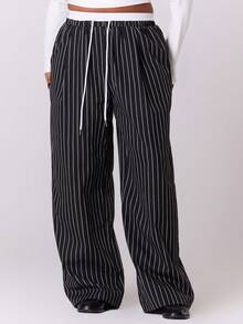 MUSERA Plus Straight Leg Contrast Tie Waistband Trouser Everyday Casual Autumn Winter Fall