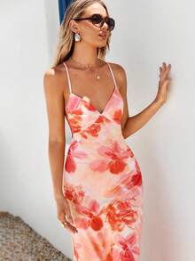 Vivid Eden Váy len dệt kim hở lưng cổ chữ V họa tiết hoa lãng mạn dành cho nữ, mùa xuân/hè - Nhiều màu - Xem 6